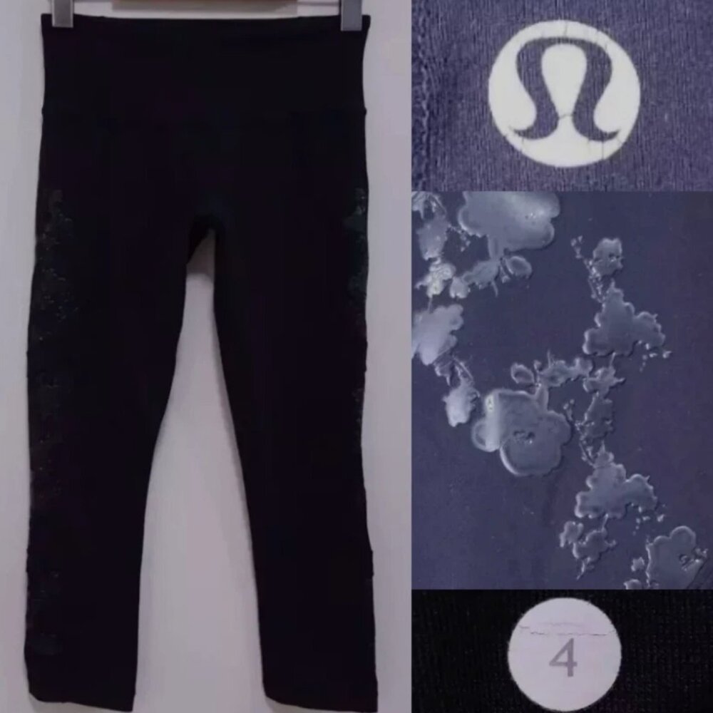 Lululemon Hold Me Close Crop 4 XS Woman's Black Flower Leggings Capri Skinny